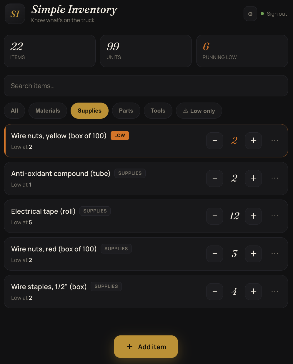 Simple Inventory app screenshot