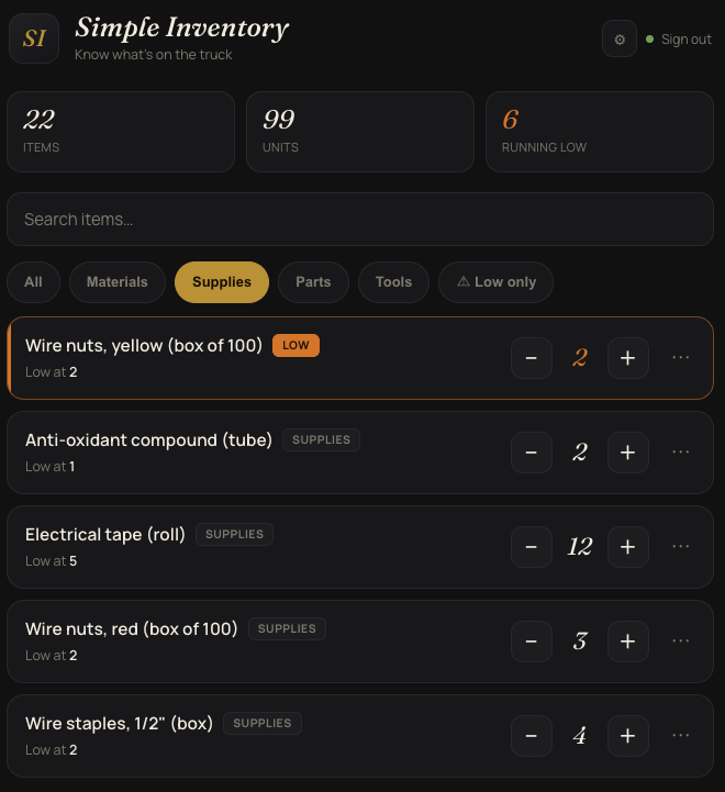 Simple Inventory app preview